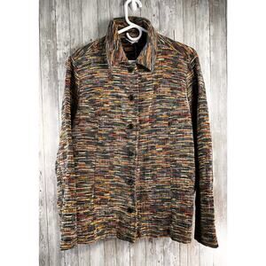 CJ Banks by Christopher Banks Jacket Womens 1X Yellow Multicolor Textured Button